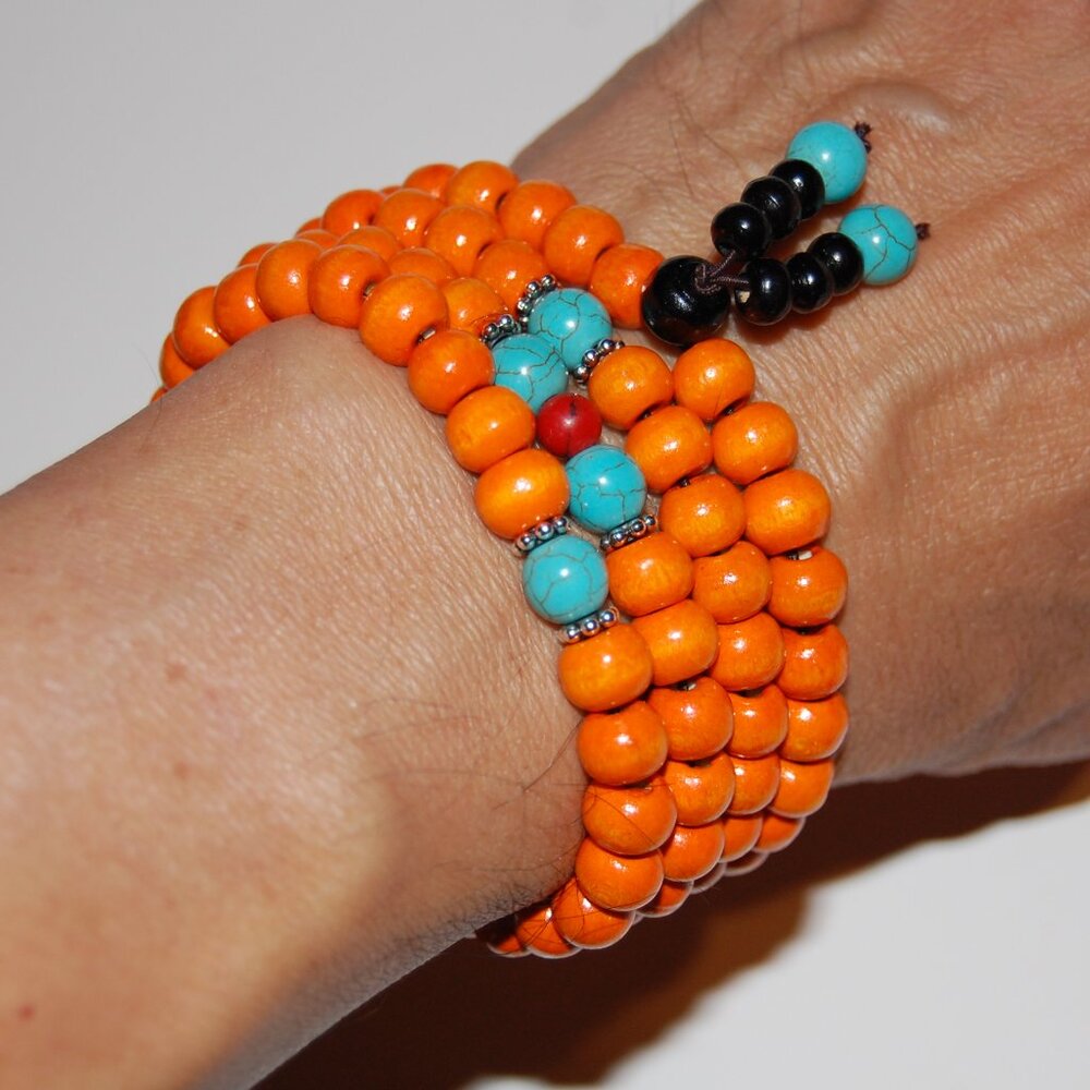 Wood Bracelet,Wood Necklace,108 Pray Beads,Necklace or Bracelet,Buddhist,Peace